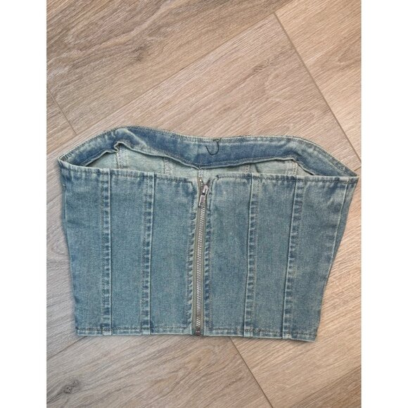 2/$30 NWT PrettyLittleThing Petite 2 Denim Corset Top Blue Zippered Back - Picture 3 of 9